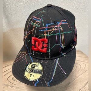 DC 59 Fifty New Era fitted 7-1/4 57.7 hat with sticker black skateboard NWT